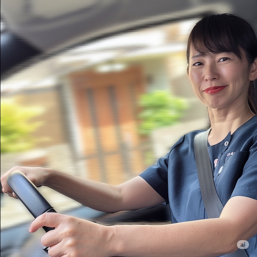 移動支援のため車を運転する亀村あゆみ